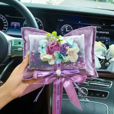 Car Interior Decoration with Dried Flowers and Bamboo Charcoal Bag, Dual-Use for Car and Home, Odor Removal and Formaldehyde Removal Ornament (Aktiv kömürlü qoxu uducular) - purple-dried-chamomile-rose-scented-bamboo-charcoal-sachet-no-specifications