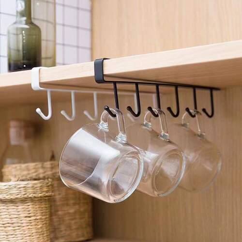 Iron cabinet storage rack multi-functional hook Wardrobe organizer kitchen water cup traceless nail-free hook 6 hooks