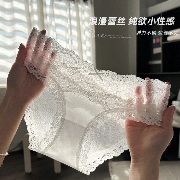 2025新型フランス高級レースパンツ女性用サテン氷糸無痕女性の新型中低腰大サイズ女性