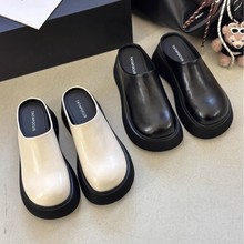 澜柜 韩版软皮包头半拖女2025春季松糕厚底穆勒鞋小个子增高拖鞋