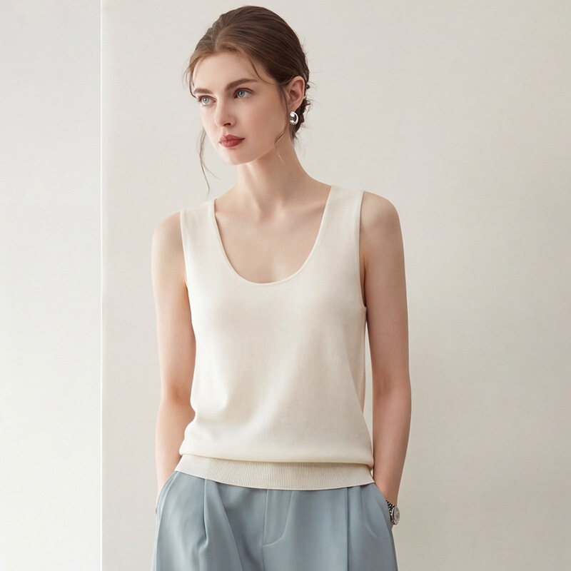 2026 Spring and Summer New Velvet Sleeveless Knitwear Women's V-Neck Simple Versatile Vest Women's Thin Top