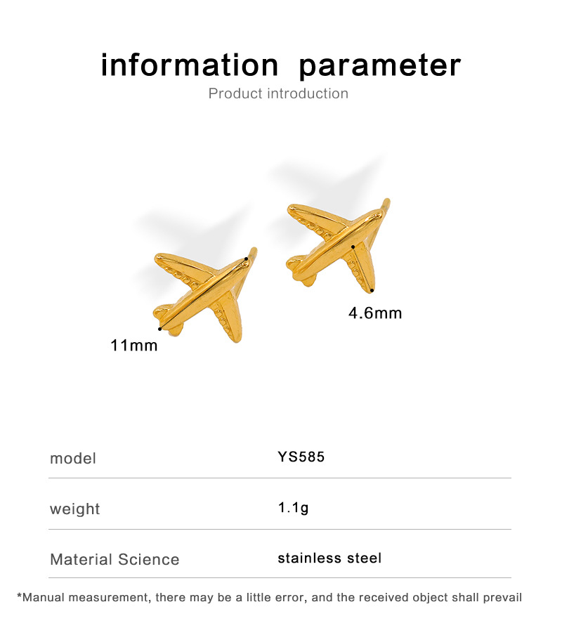 4g Weight Vacuum Plating Gold Plating Process 316 Stainless Steel Ear Needle Material 1 Pair Retro Airplane Plating 304 Stainless Steel 316 Stainless Steel 18K Gold Plating In The Furnace Ear Studs