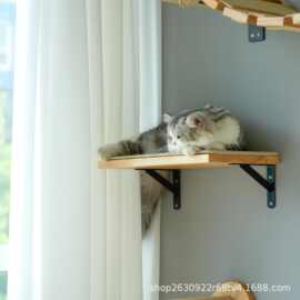 木制墙面剑麻猫爬架实木猫吊床挂式猫家具适用于栖息玩耍架