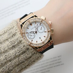 水鑽仿針女表網紅直播女士手錶石英表女生膠帶表硅膠帶手錶224