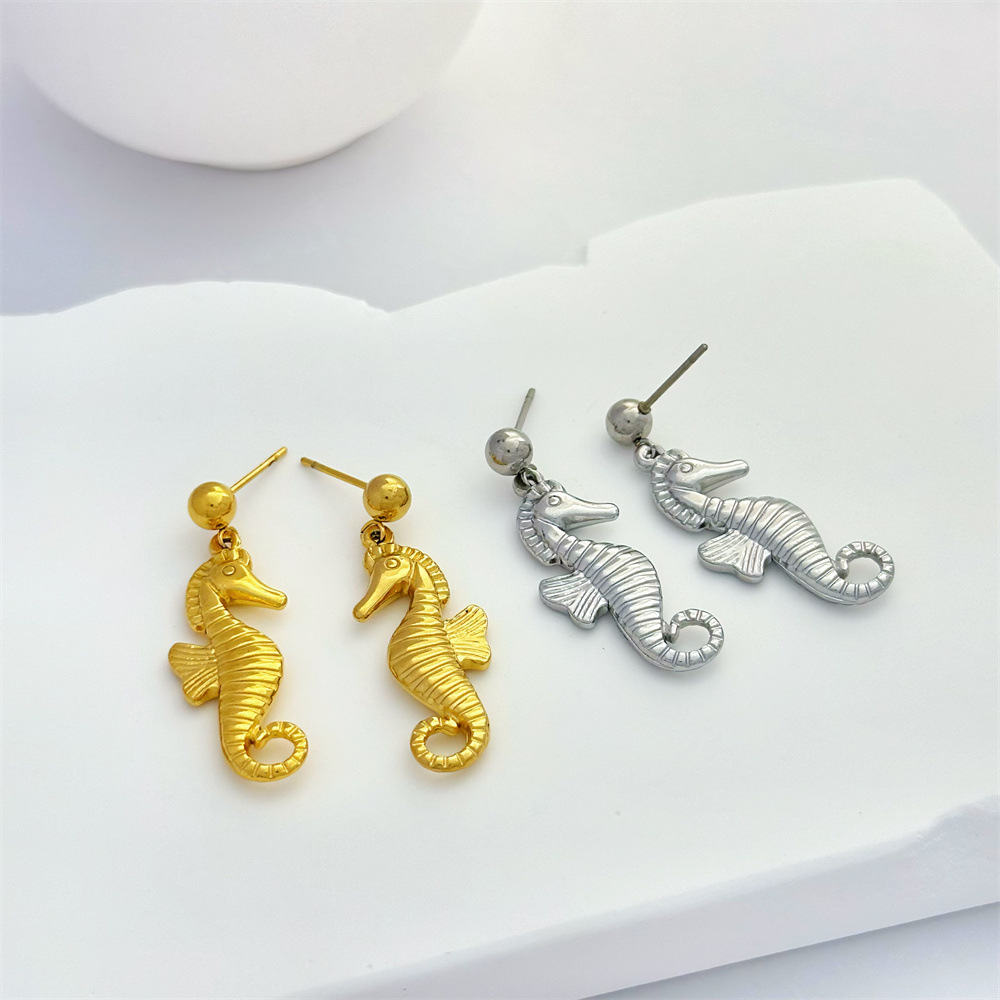 1 Par Hipocampo Estilo Clásico Acero Inoxidable 304 Pendientes De Gota display picture 2