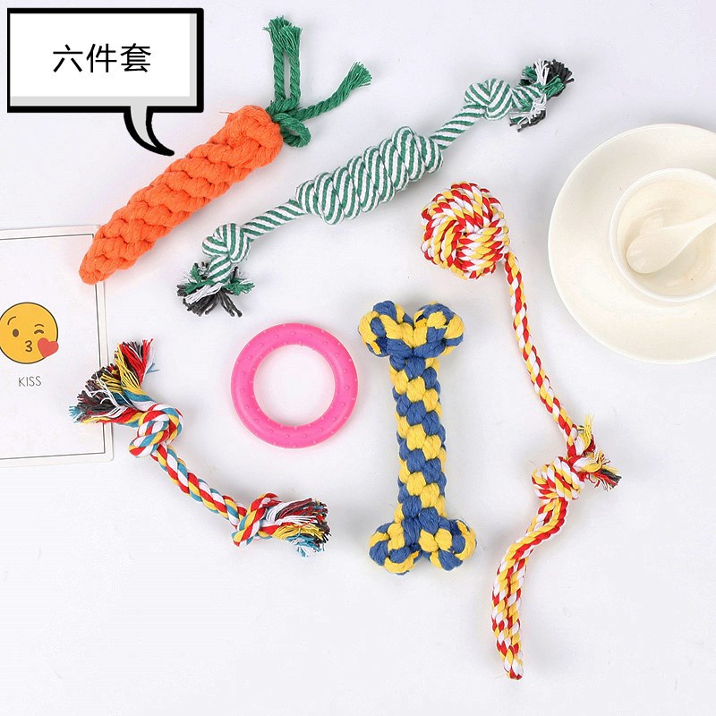 Fábrica directa de productos para mascotas para perros juguetes de algodón para dientes de molienda de dientes de limpieza de perros conjuntos de cuerda de mordida de juguetes para mascotas al por mayor