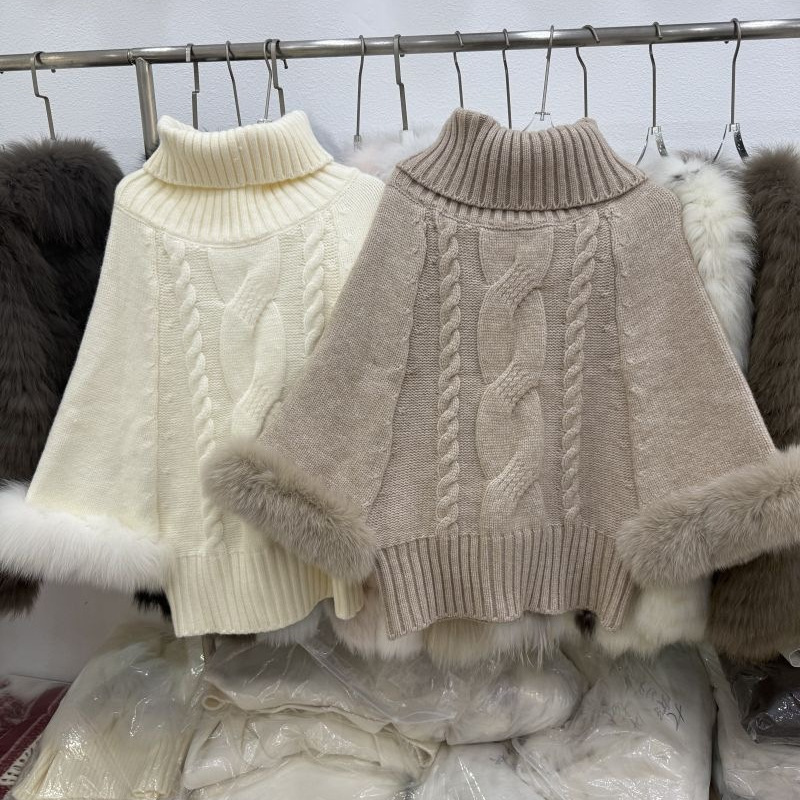 Unique Fashion Sweater with Thick Knit Design, Light Luxury Versatile Slimming Lazy High-Neck Batwing Sleeve Cape for Women Unique Fashion Sweater with Thick Knit Design, Light Luxury Versatile Slimming Lazy High-Neck Batwing Sleeve Cape for Women