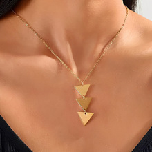 欧美跨境潮流配饰长款链条金属光面三角片一体吊坠项链女饰品批发