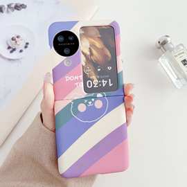 彩色条纹小熊oppo Find N3 Flip手机壳硬壳水贴N2flip保护套适用