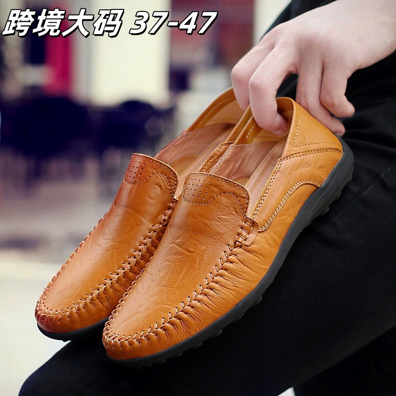Бобовая обувь мужская весна 2025 новая трансграничная кожаная ленивая обувь большого размера европейская и американская мужская повседневная кожаная обувь мужская оптом