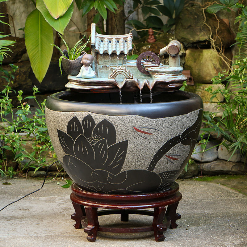 景德镇陶瓷金鱼缸阳台办公室客厅流水摆件水缸过滤庭院大缸养鱼盆