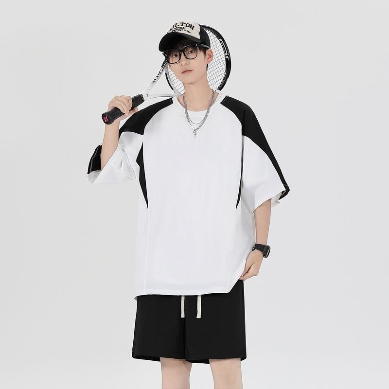 Clase de graduación de verano Camiseta suelta Traje de manga corta para hombres Estudiantes de secundaria Grupo Reunión deportiva Clase Uniforme Conjunto casual de dos piezas