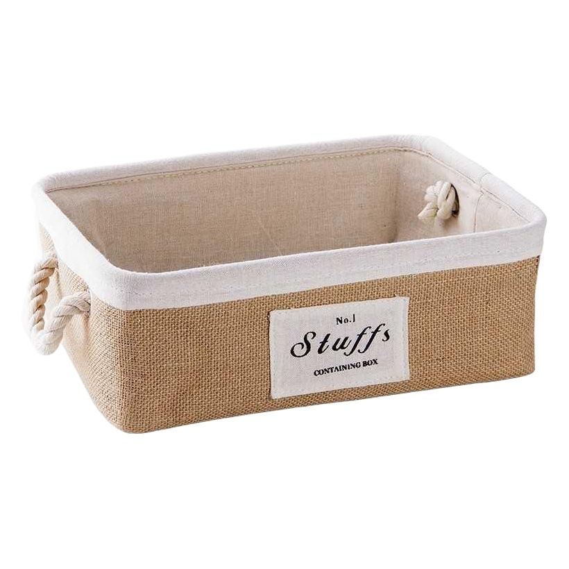 Grandes almacenes hogar canasta de almacenamiento de yute tela de escritorio cesta de merienda mesa de té portátil juguete cesta de organización