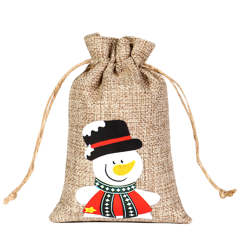 2024 nueva bolsa de arpillera de Navidad regalo de caramelo de Navidad bolsa de tela pequeña cordón de Navidad joyería de arpillera bolsa de embalaje