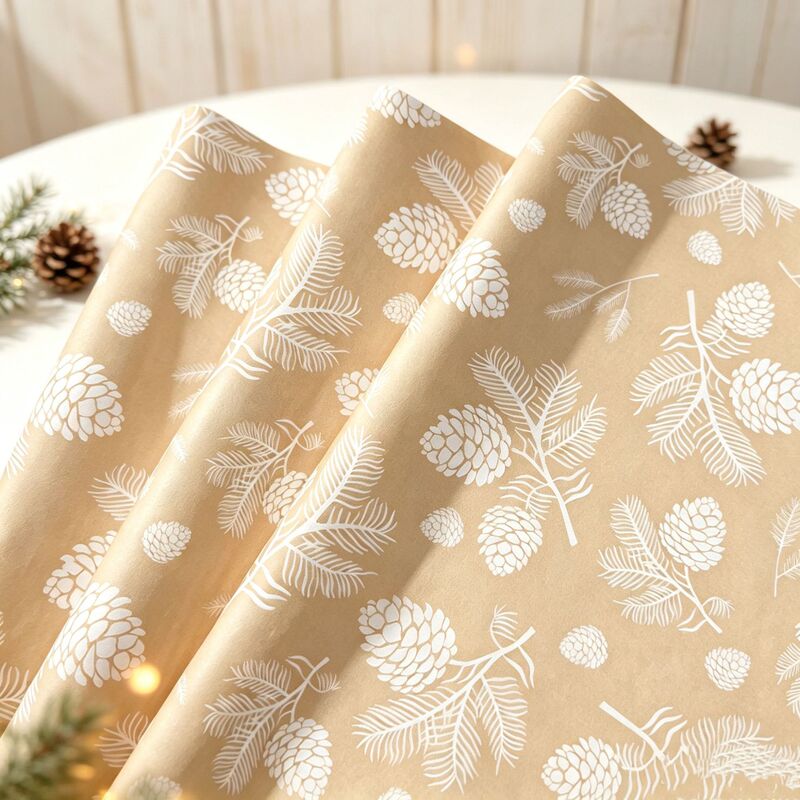Christmas brown pinecone printed tissue paper for gift boxes and flower wrapping, available in stock for wholesale Christmas brown pinecone printed tissue paper for gift boxes and flower wrapping, available in stock for wholesale