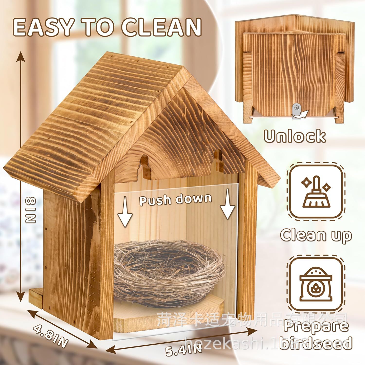 Nido de pájaros de madera ventana colgante al aire libre transparente mascota alimentador de pájaros jardín decoración de madera maciza colgante DIY nido de pájaros