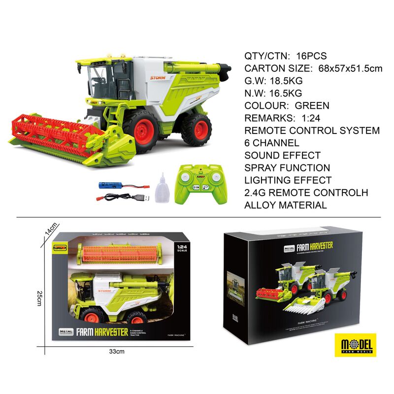 Cross-Border New Product Electric Remote Control Farmer Engineering Vehicle Large Tractor Harvester Children's Transport Toy Loading Vehicle