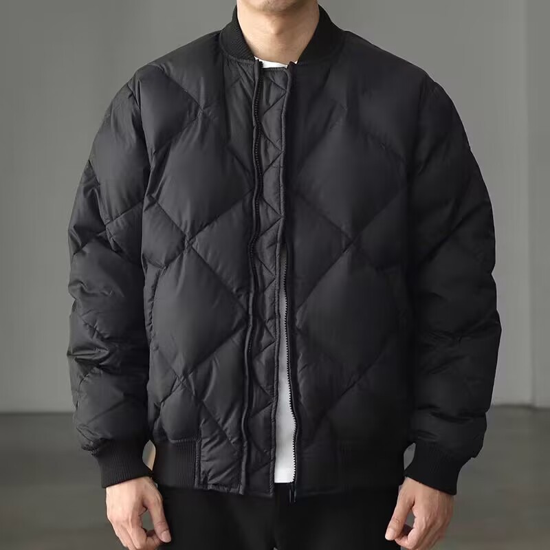 Winter short retro down jacket with diamond pattern