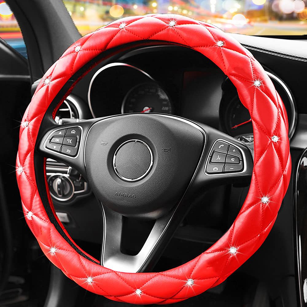 Factory Direct Sales Amazon Car Diamond-Studded Steering Wheel Cover, Universal for All Seasons, Soft Leather Anti-Slip Rhinestone Handle Cover