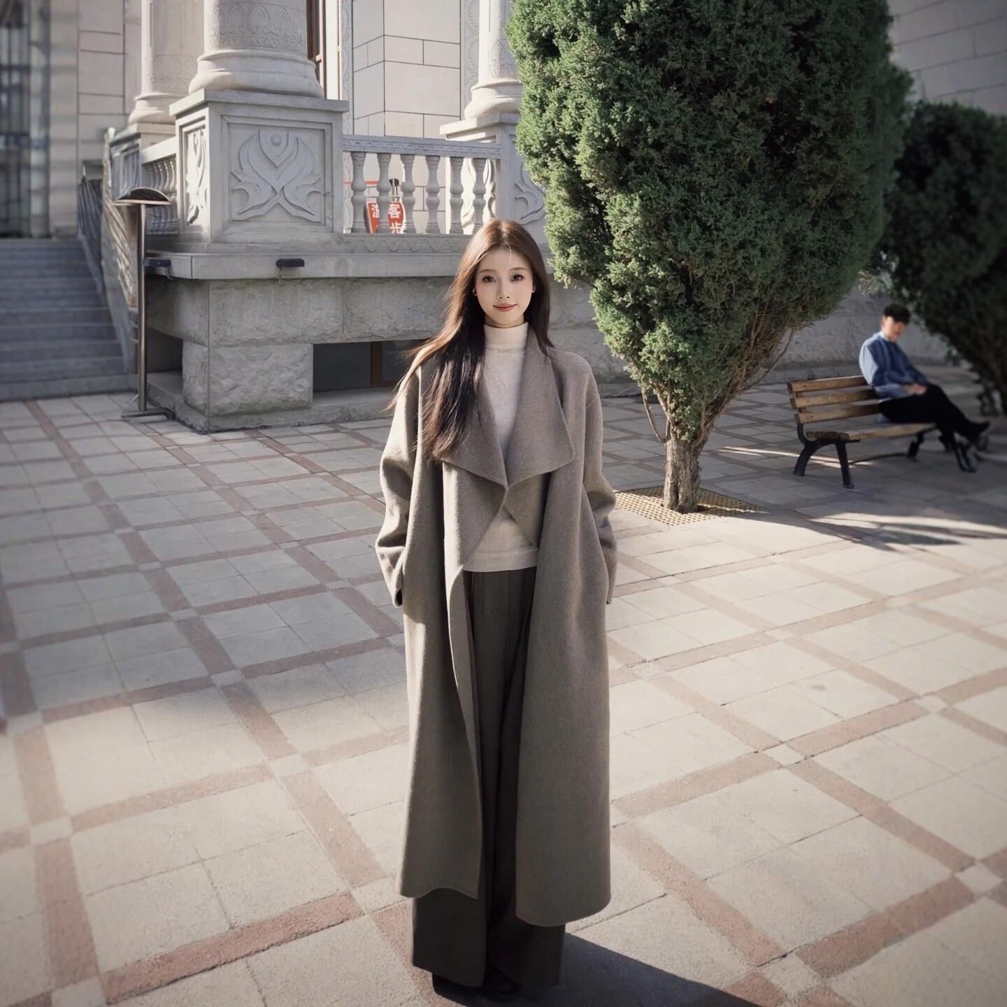 5werkwen long double-sided wool coat for women, autumn and winter, 100% sheep wool, elegant loose cashmere trench coat