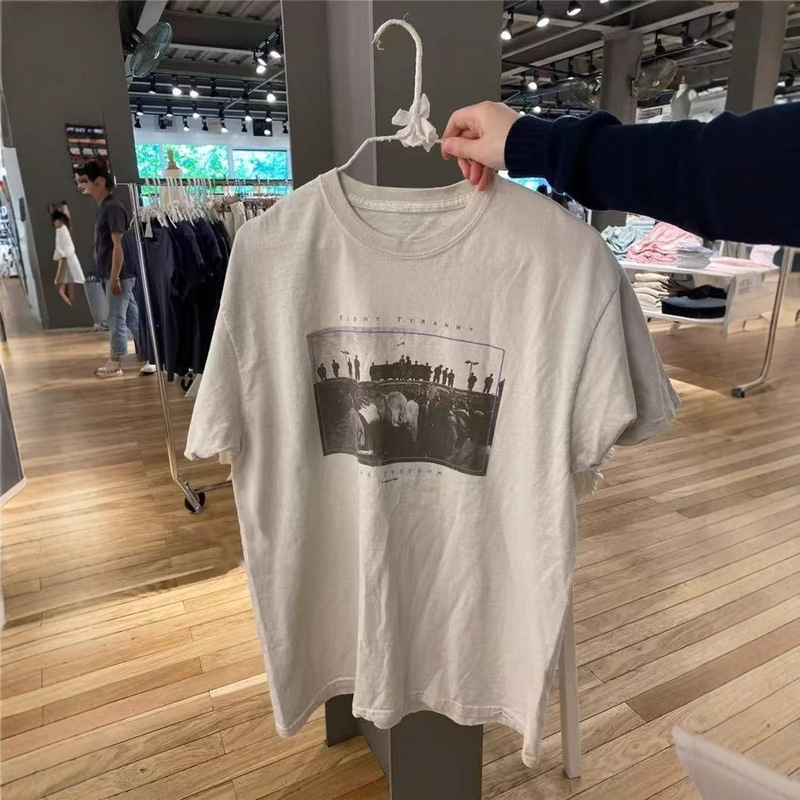 Bm Style Berlin Wall Print Large Version T-Shirt Boyfriend Style Oversize Couple Top Women's Loose Short-Sleeved Long t