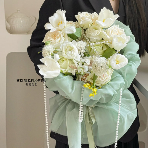 520 new Chinese Valentine's Day silk streamer yarn flower shop flowers small fragrance bouquet packaging material wrapped flower cloth
