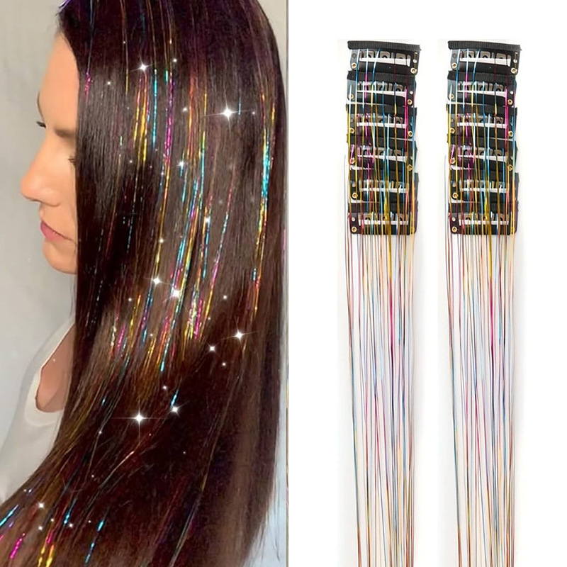 European and American cross-border glitter laser gold tinsel hair gift box set of 12 colorful hair extensions with metallic threads European and American cross-border glitter laser gold tinsel hair gift box set of 12 colorful hair extensions with metallic threads