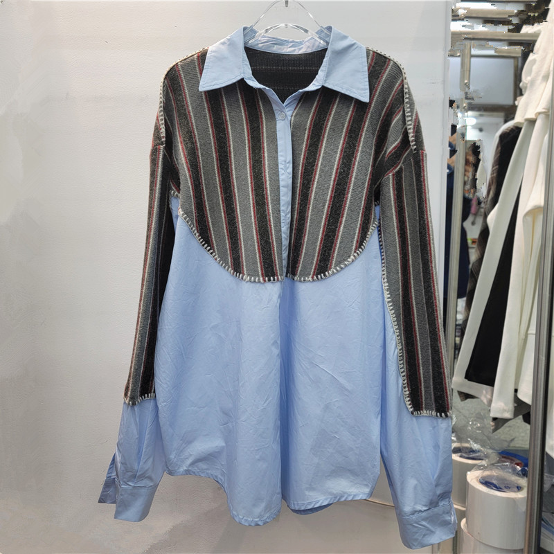 Camisa en Bloques de Color con Solapa de Poliéster con Manga Larga y Botones image 2