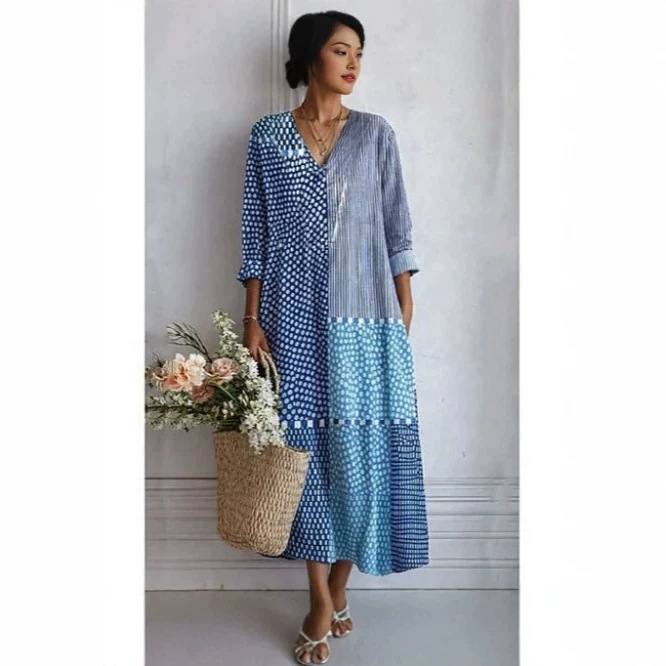 2026 Amazon Independent Site Cross-Border New European and American Style V-Neck Women's Plus-Size Printed Long Dress 2026 Amazon Independent Site Cross-Border New European and American Style V-Neck Women's Plus-Size Printed Long Dress