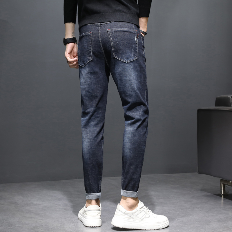 Four Seasons empuje principal TikTok pantalones vaqueros elásticos de los hombres populares jóvenes estilo coreano SLIM-Fit adelgazamiento gato barba caballo Pantalones