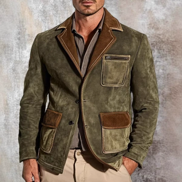 Европейская и американская трансграничная внешняя торговля мужская новая замшевая многокарманный повседневный костюм на открытом воздухе мужская ретро куртка карман