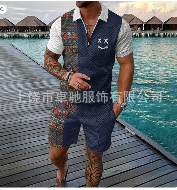2025POLO ジッパーシャツ半袖スーツ独立系越境欧米紳士服新作独立系供給カジュアルスポーツ|undefined