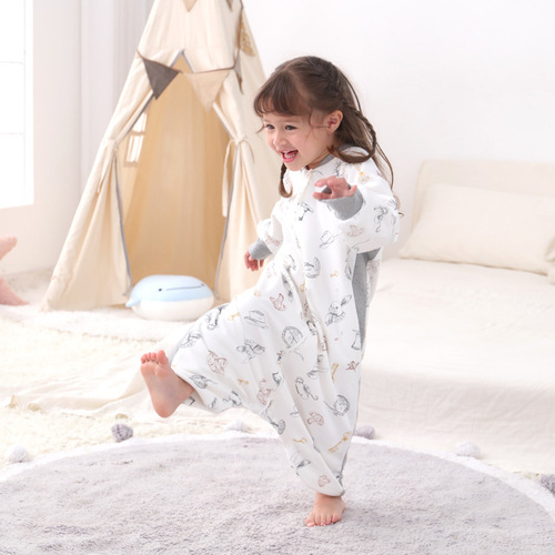 Baby sleep sack leg opening sleep sack for babies, knitted cotton double-layer romper with crawling suit for spring and autumn, cotton children's home anti-kicking suit