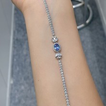 抖音供货天然坦桑尼亚坦桑石手链925银镶5x7mm时尚优雅女手链批发