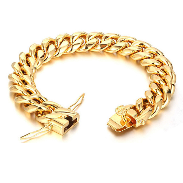 47g Weight Wish  Stainless Steel Round Grinding Cuban Bracelet Men's Titanium Steel Hip Hop Fine Polishing Dragon Head Buckle Bracelet
