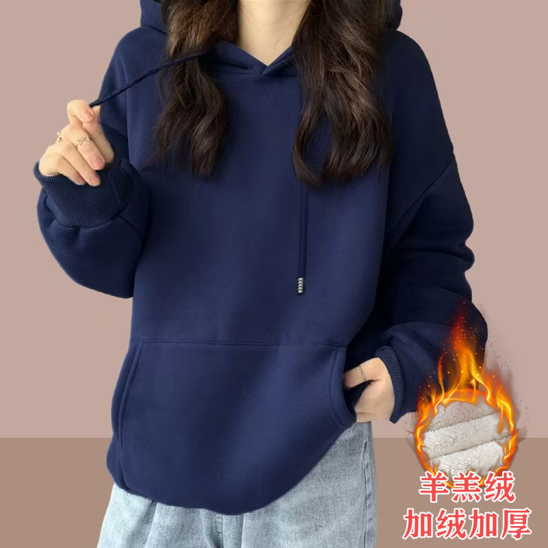 加绒连帽卫衣女情侣装2025秋冬宽松bf慵懒风休闲外套帽衫女装外贸