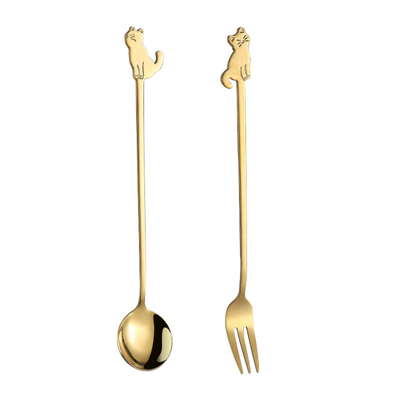 Kaffeske med katdesign i rustfrit stål til dessert_voghion.com