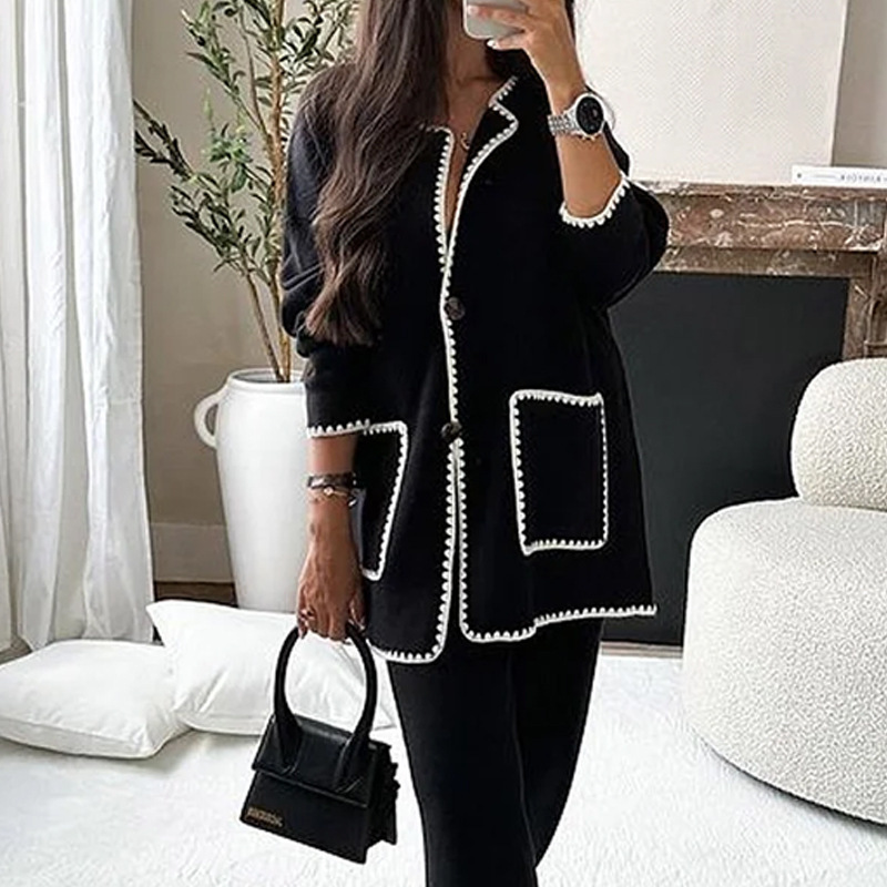 Loose Fit Type Color Block Pattern Holiday Daily Women's Casual Color Block Spandex Polyester Pocket Pant Co-ord Set Pants Sets