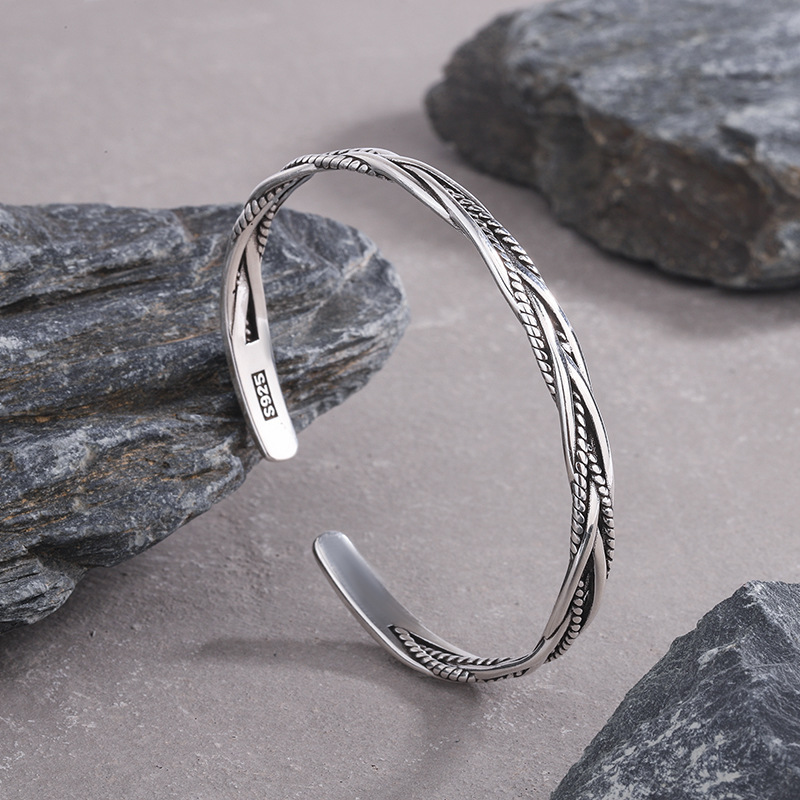 2025 nuevo estilo estilo japonés y coreano retro plata tailandesa trenzada pulsera femenina simple y de moda ins pulsera de moda antigua
