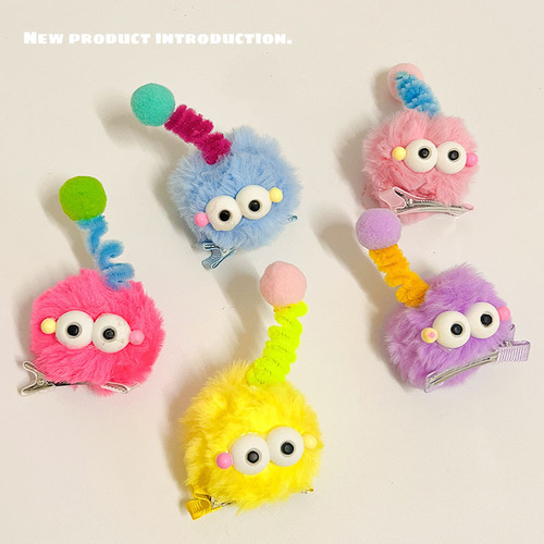 Cute 3D Cartoon Ugly Doll Hair Clip for Babies, Winter Funny Plush Hairpin Headband for Kids, Twistable Hair Accessory