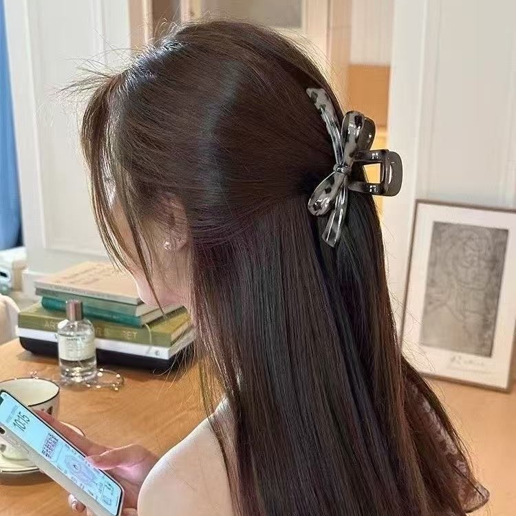 韩系豹纹蝴蝶结抓夹女高级感半扎发鲨鱼夹超大号发夹气质头饰发卡|undefined