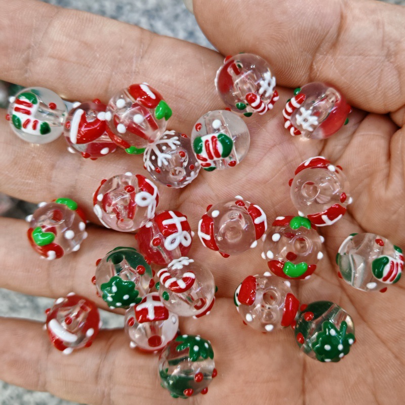 12mm Personalized Painted Christmas-themed Round Beads Diy Handmade...