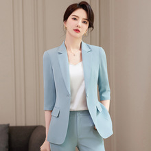 橘色西装外套女夏薄款高级感气质女神范七分袖职业装正装西服套装