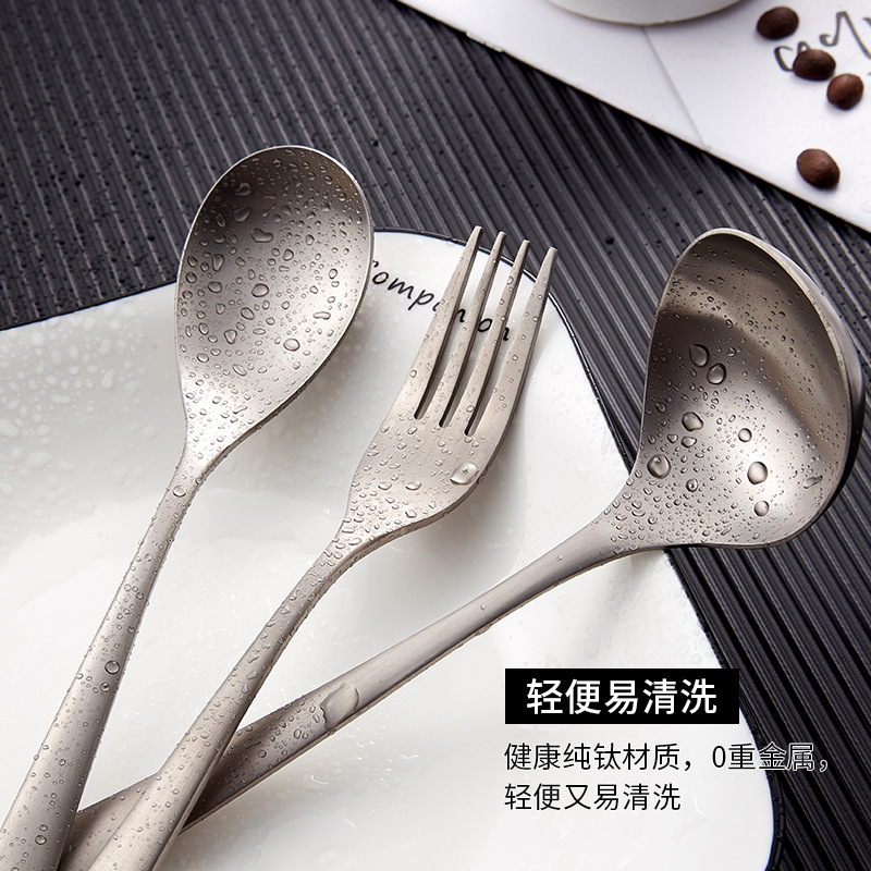 Acampar al aire libre titanio puro titanio tenedor cuchara hogar titanio vajilla al aire libre viaje portátil ultraligero tenedor cuchara traje de entrega de una sola pieza