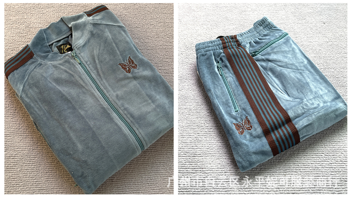 Needles tracksuits蝶ベルベットカーディガンレトロリボンジッパージャケットロングパンツスポーツスーツ