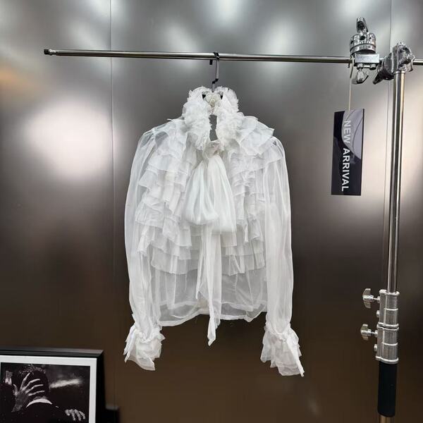 Spring retro shiffon elegant shirt with bow
