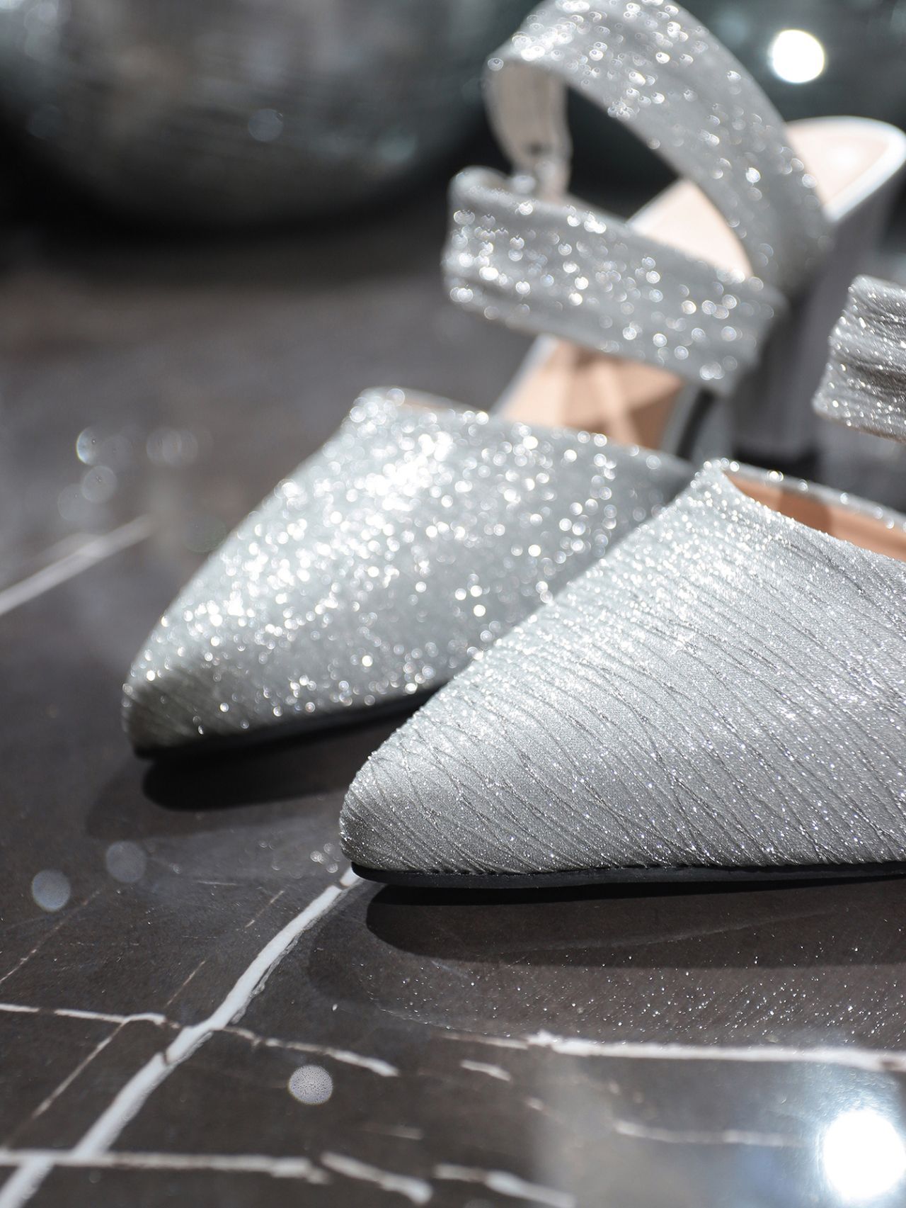 Plus Size Women's Pointed Toe High Heeled Slippers Chunky Heel Sequin Closed Toe Spring European American Style Outerwear_vogvips.com