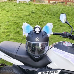 Blue Cat Ear Plush Motorcycle Helmet Decoration Detachable Universal
