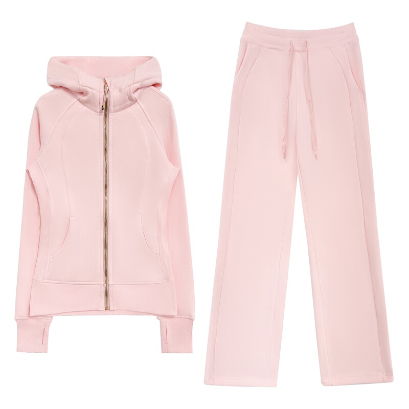 Luludarling Fleece-Lined Gold Zipper Sweatshirt Set for Women, Jacket with High-Waisted Wide-Leg Pants, Slimming, Warm and Casual Luludarling Fleece-Lined Gold Zipper Sweatshirt Set for Women, Jacket with High-Waisted Wide-Leg Pants, Slimming, Warm and Casual