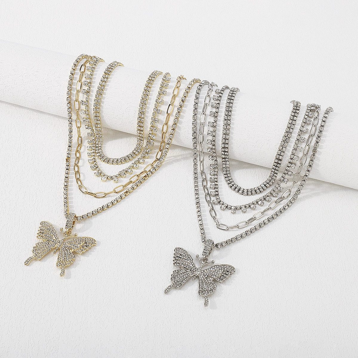 N10139 кросс-бордер exaggerated multi -layer neck chain butterfly full diamond light luxury temperament necklace personalized retro decoration